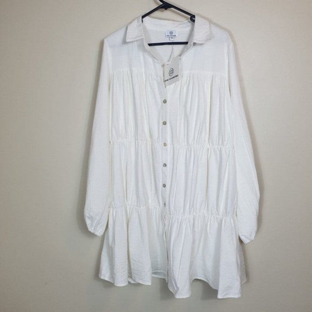 Pink Diamond white dress BNWT Sze XL Long Sleeve ruffle collared cocktail casual